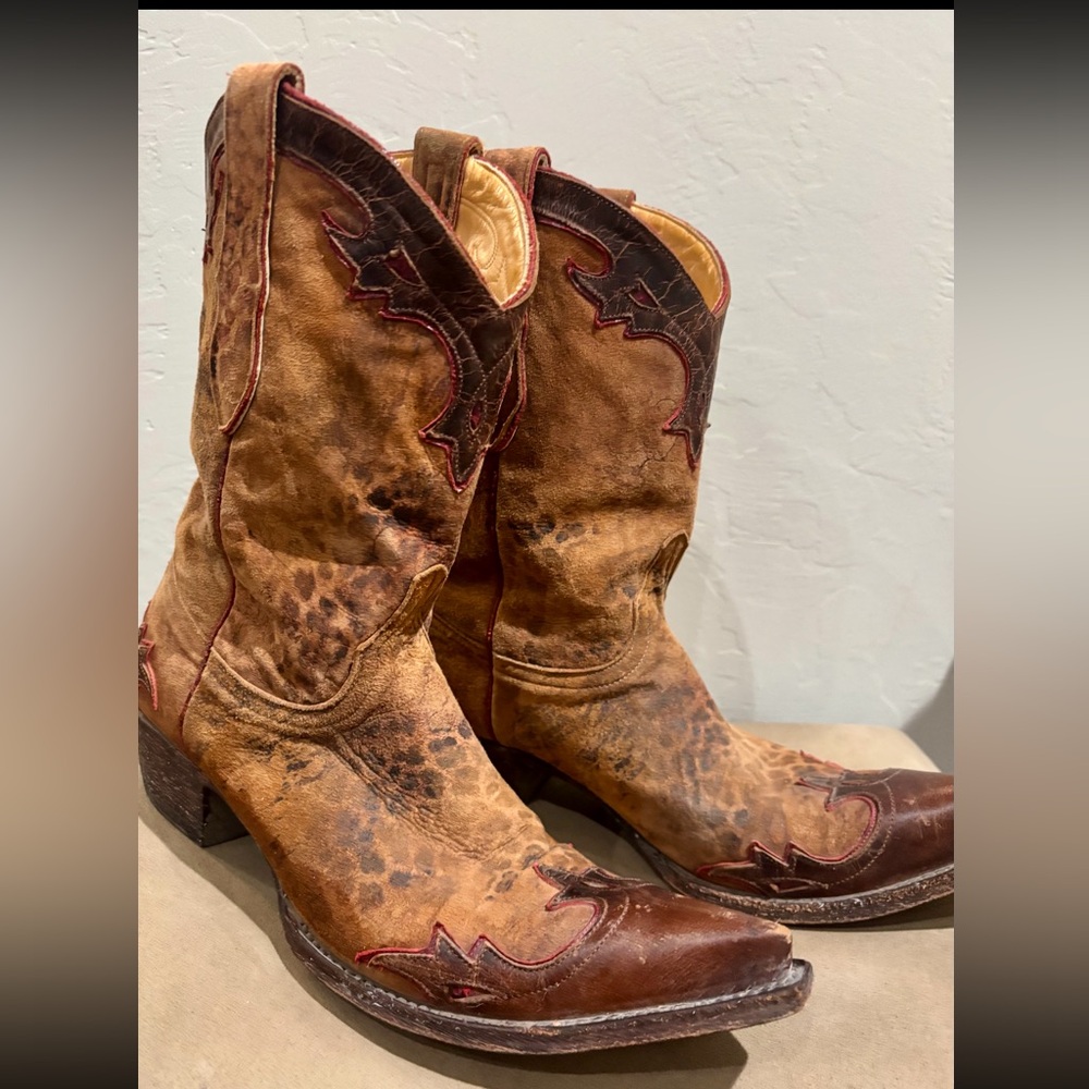 Brown leopard old gringo Distressed Leather Cowboy Boots size 10